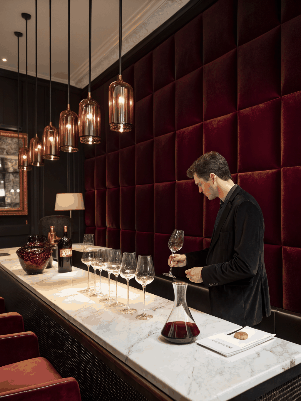 Sommelier tasting table in the wine cellar